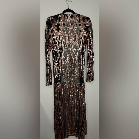 Banjul sequin ankle length cardigan cloak, duster. Black with rose gold. Small. - Picture 3 of 5